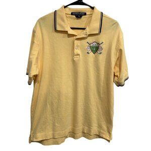 Devon & Jones Mens Golf Embroidered Polo Shirt Yellow Pima Cotton Sz Medium